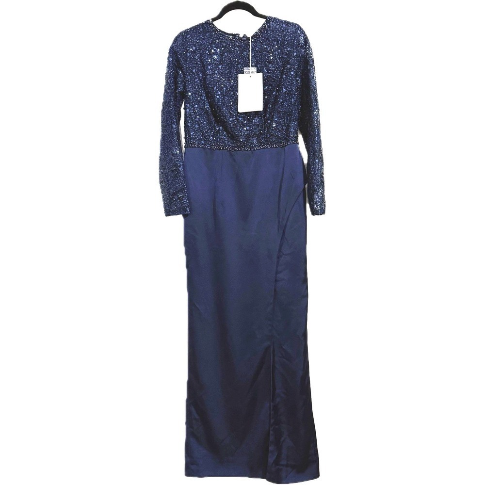 MAC DUGGAL Dress Womens Size 10 Navy Embellished High Neck Bodice Faux Wrap Gown